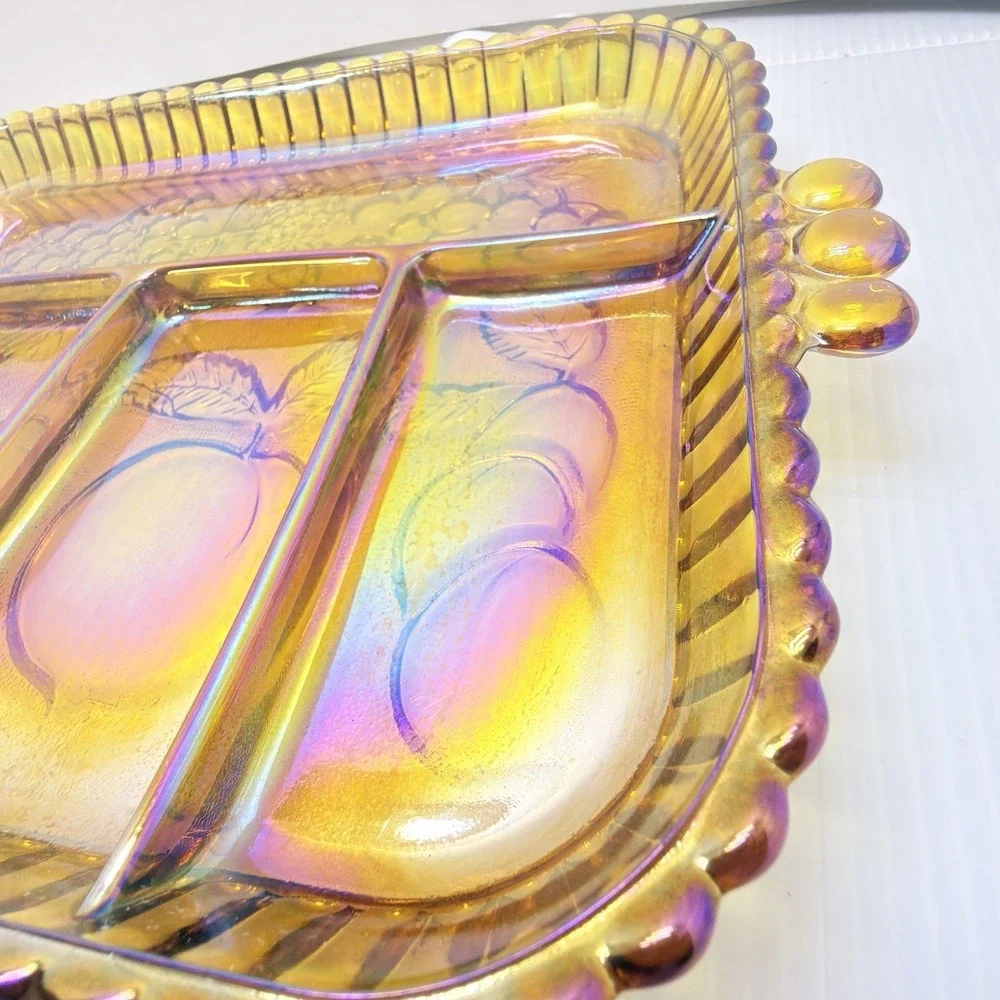 Vintage Indiana Glass Amber Divided Relish Tray Charcuterie Serving Dish MCM